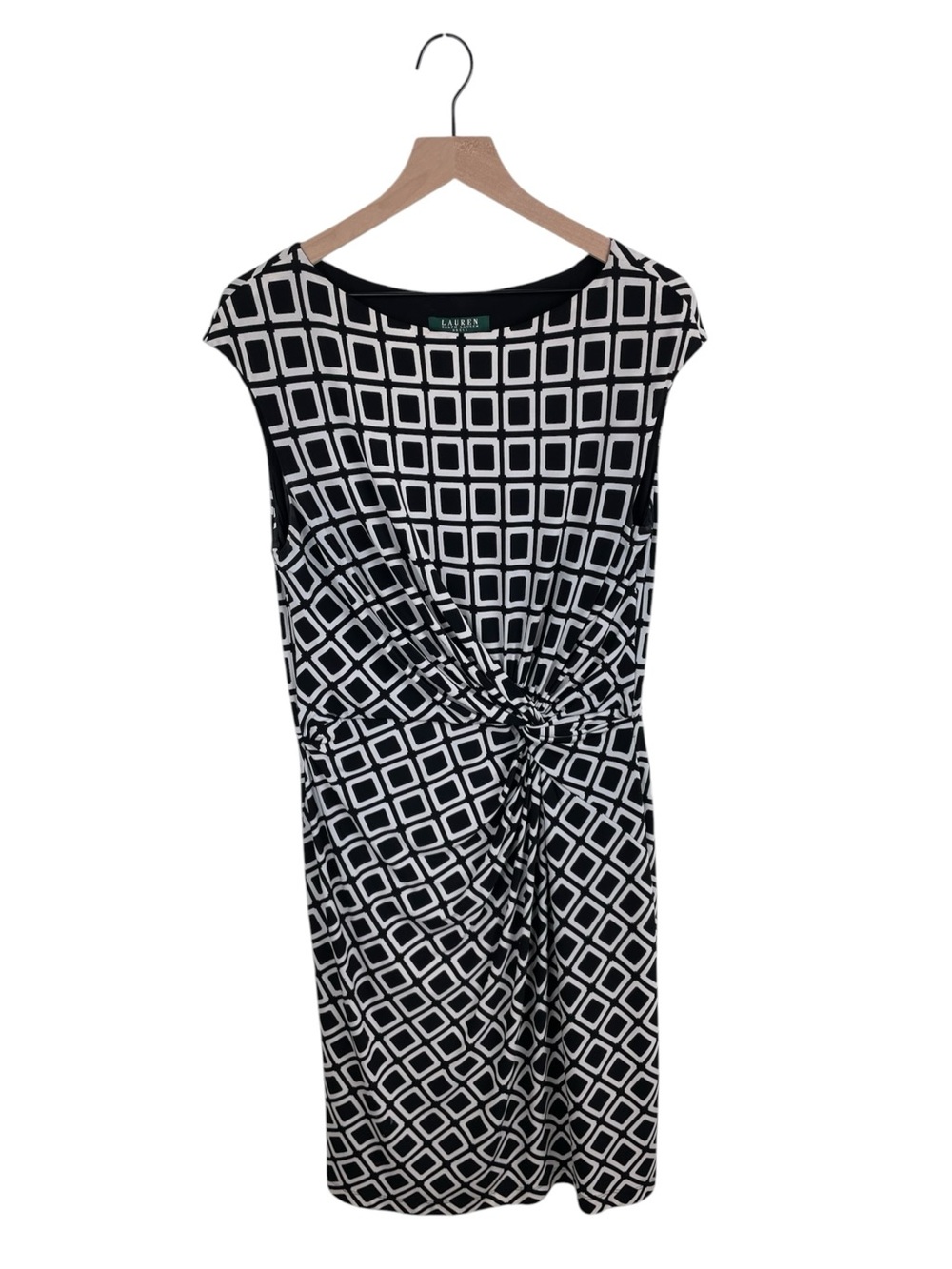 Lauren Ralph Lauren Sheath Dress Size 16 Black White Geometric Elegance Cocktail